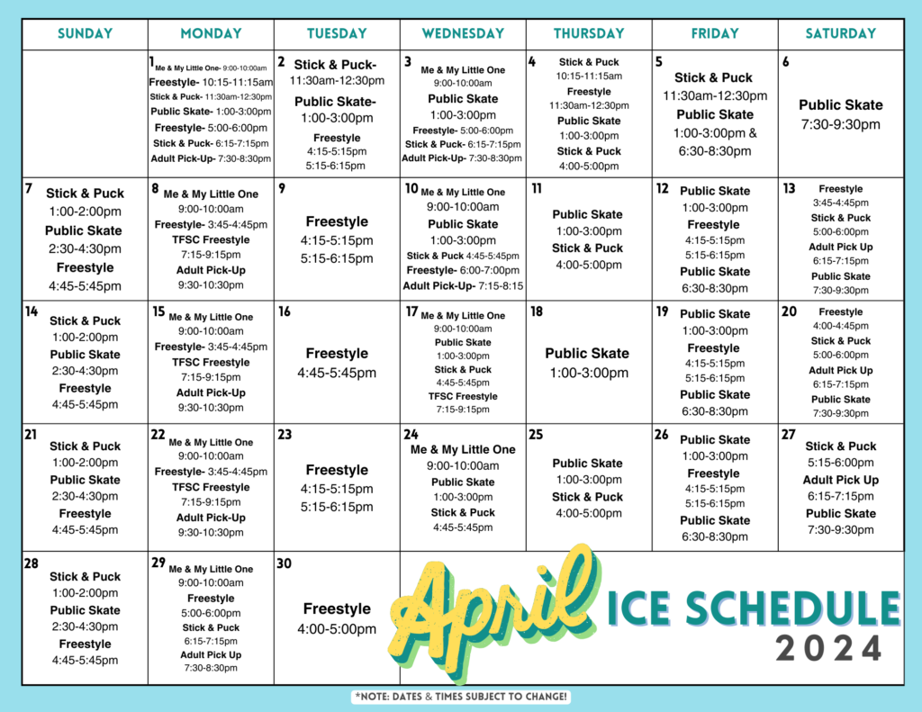 April Ice Schedule